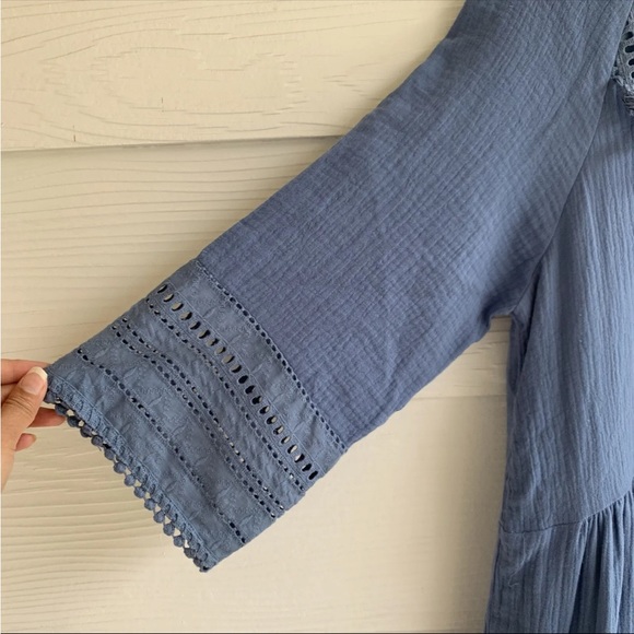 Eri + Ali Blue mini tunic dress size Medium tiered Neck tie lined - Picture 3 of 11